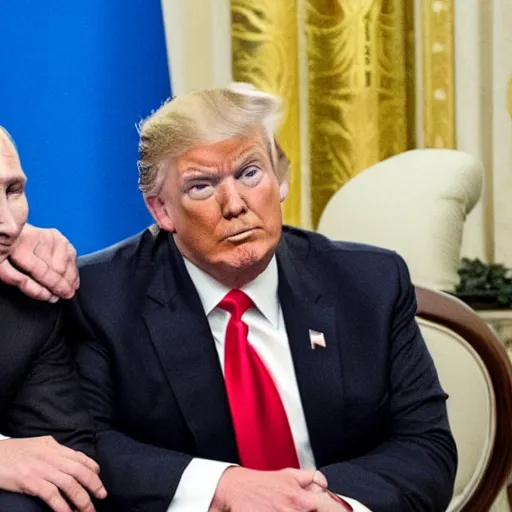 Prompt: trump sitting on putin's lap