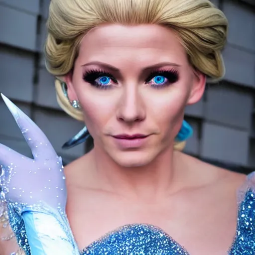 Prompt: Jensen Ackles does Elsa from frozen cosplay, full body shot, visible face, high quality photography, hyper detailed, hyper realistic