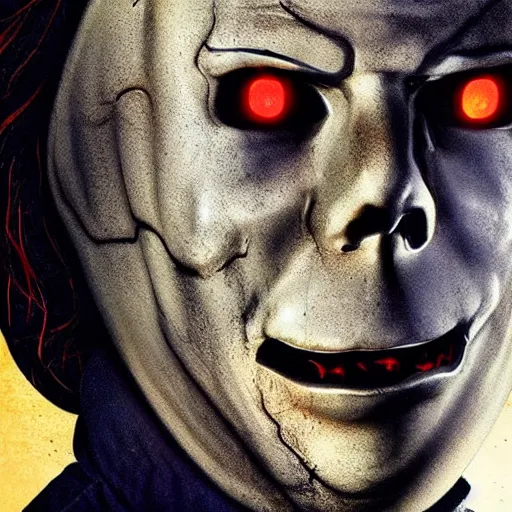 Image similar to Michael Myers from the movie Halloween highly detailed 8k hdr movie poster