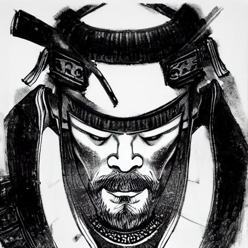 Image similar to intricate, realistic ink drawing of a samurai in a splash of ink, 8 k