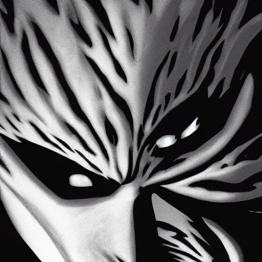 Image similar to femto from berserk in the style of kentaro miura, 4 k, 8 k, absolute detail of even the smallest details and particles, beautiful shadows, beautiful art, black and white drawing