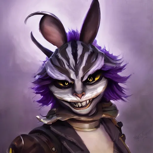 Prompt: greg manchess portrait painting of fully armored cheshire cat from alice in wonderland as overwatch character, medium shot, asymmetrical, profile picture, organic painting, sunny day, matte painting, bold shapes, hard edges, street art, trending on artstation, by huang guangjian, gil elvgren, ruan jia, randy vargas, greg rutkowski