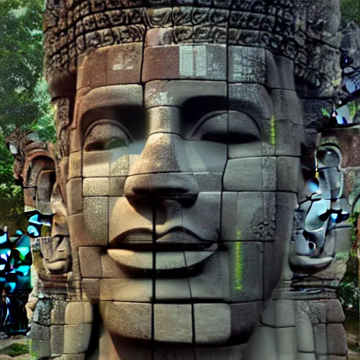 Prompt: a cyberpunk angkor thom, photorealistic, blade runner, highly detailed