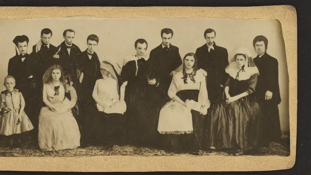 Prompt: calotype sample photo of dracula's family