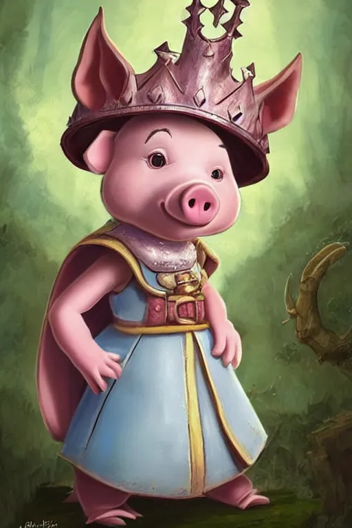 Image similar to cute little cartoonish anthropomorphic piglet knight princess wearing a cape and a crown, caricature, tiny, small, miniature pig, baby animal, short, pale blue armor, cute and adorable, pretty, beautiful, DnD character art portrait, matte fantasy painting, DeviantArt Artstation, by Jason Felix by Steve Argyle by Tyler Jacobson by Peter Mohrbacher, cinematic lighting