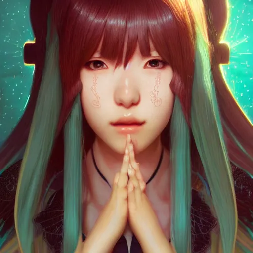 Image similar to perfectly-centered-Portrait of Hatsune Miku, intricate, highly detailed, digital painting, artstation, concept art, smooth, sharp focus, illustration, Unreal Engine 5, 8K, art by artgerm and greg rutkowski and alphonse mucha