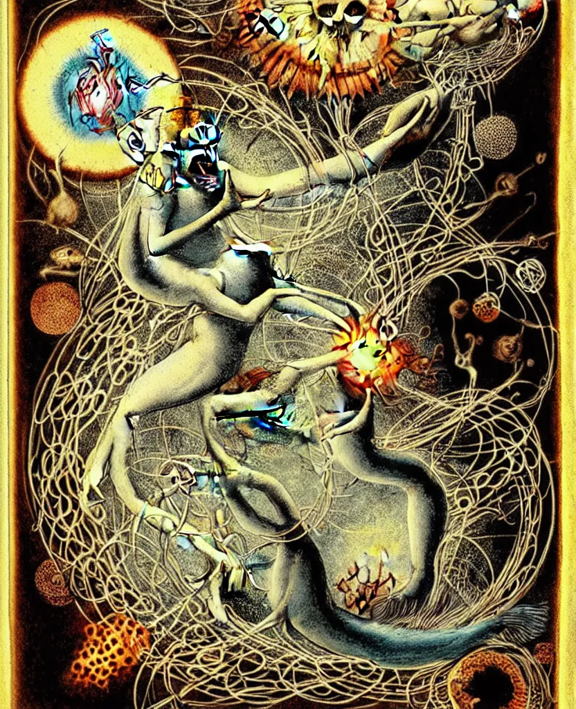 Image similar to whimsical freaky creature sings a unique canto about'as above so below'being ignited by the spirit of haeckel and robert fludd, breakthrough is iminent, glory be to the magic within, painted by ronny khalil