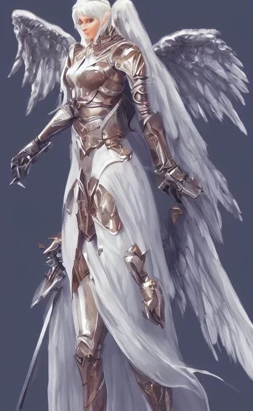 Image similar to Character Concept art of a angel knight girl. By artstation trending, cgsociety. Highly detailed