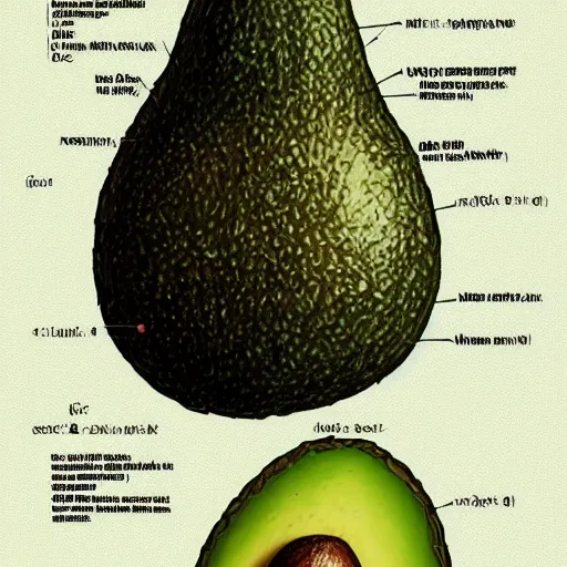 Image similar to anatomy of a avocado, da vinci notes, ultradetailed, artstation