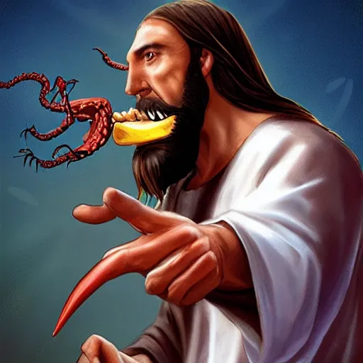 Image similar to professional Jesus fighting Venom