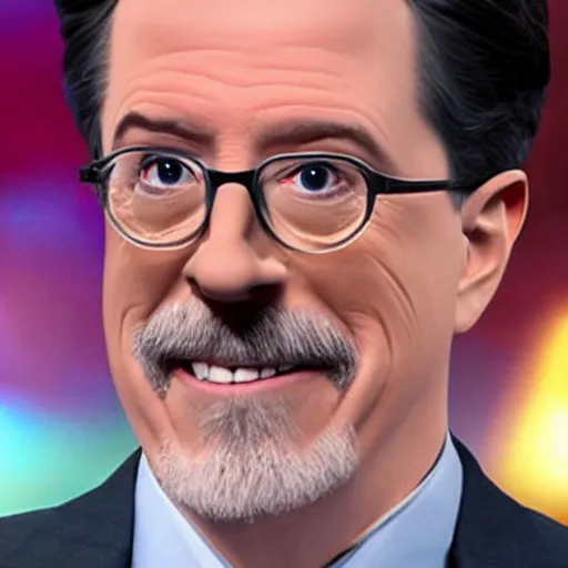 Prompt: stephen colbert with a frozen frosted beard ice cubes