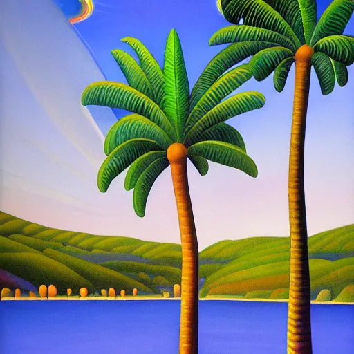 Image similar to a ultradetailed beautiful painting of amazonas beach by tarsila do amaral, major arcana sparkles sky, dougherty patrick, trending on artstation, mediterranean, palm trees, light refracted lines and sparkles, major arcana sky, sharp focus, soft light