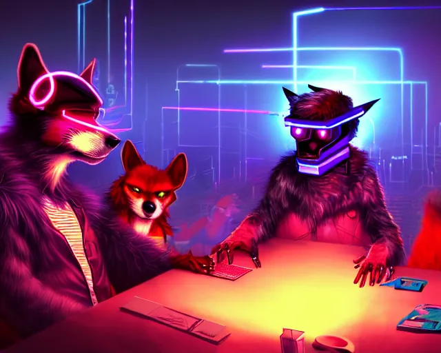 Image similar to high - resolution photograph from a cyberpunk era furry fandom convention ( midwest furfest 2 0 4 7 ), taking place after the genetic revolution and quantum singularity. photorealistic.