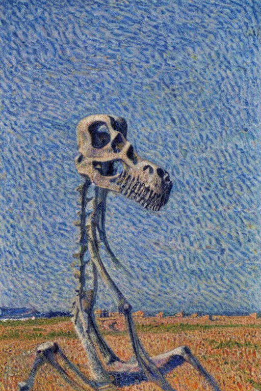 Image similar to a dinosaur skeleton by an ocean beach, soft edges, medium saturation, high contrast, gustave loiseau