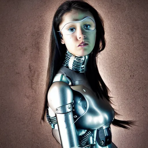 Image similar to photography of young female cyborg