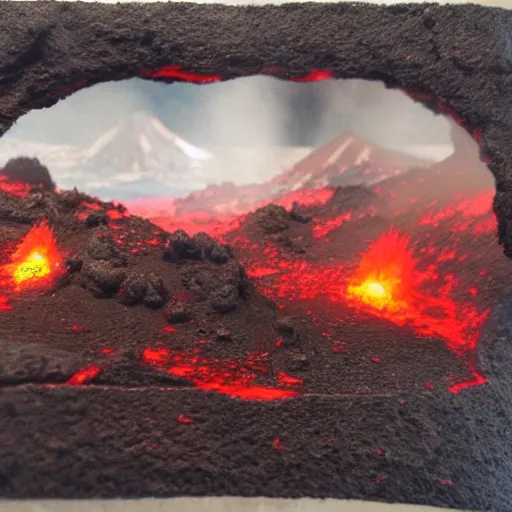 Prompt: volcano landscape with khorne berserk fighting