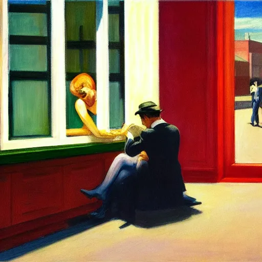 Image similar to guilt, in the style of edward hopper