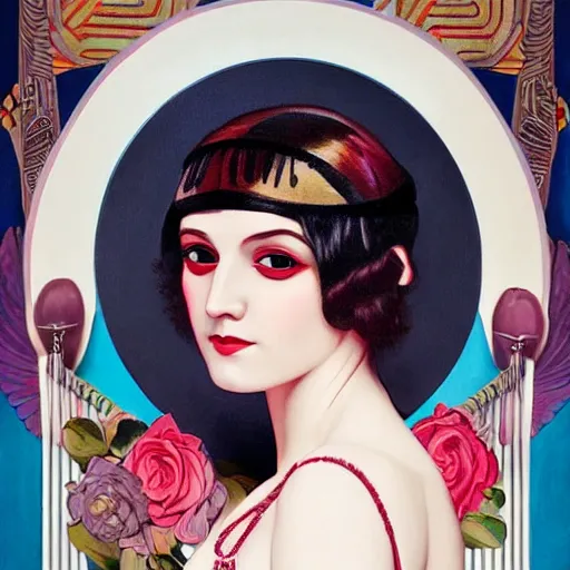 Image similar to a portrait painting of a 1 9 2 0 s woman in a flapper dress, highly detailed, art by tristan eaton and artgerm and william - adolphe bouguereau