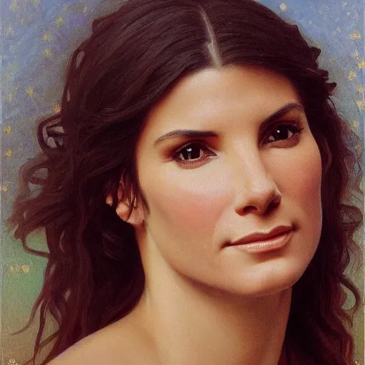 Prompt: painting of sandra bullock. art by william adolphe bouguereau. during golden hour. extremely detailed. beautiful. 4 k. award - winning.