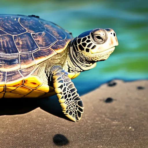 Prompt: An astonished Winston Churchill discovers the first turtle ever in Galapagos, XF IQ4, f/1.4, ISO 200, 1/160s, 8K, RAW, unedited