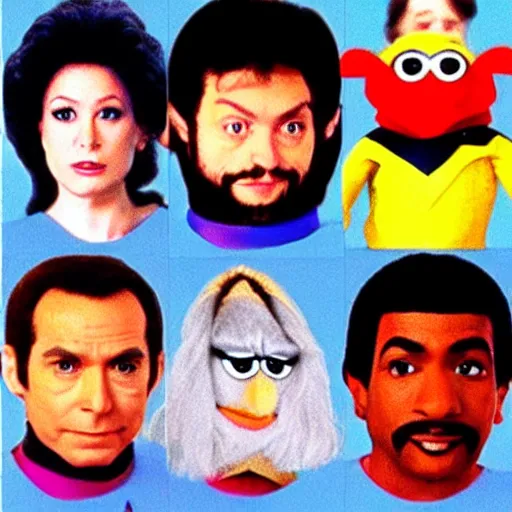 Prompt: the crew of star trek tng as muppets