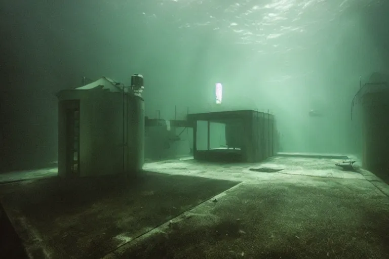 Prompt: underwater facility, sinister, dark, mysterious