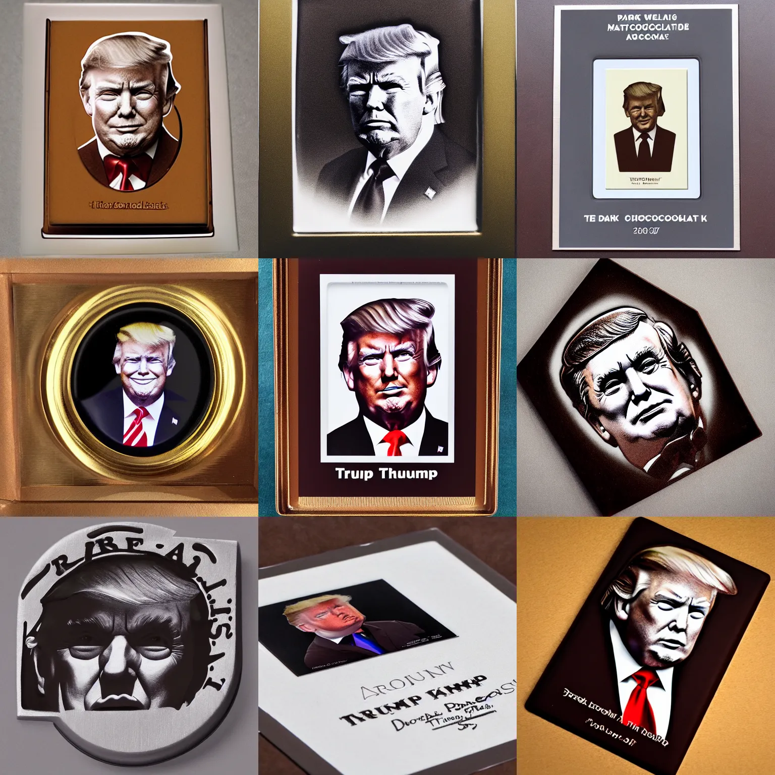 Prompt: dark chocolate engraving portrait of trump