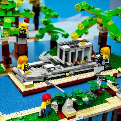 Image similar to Lego overgrown deserted island city