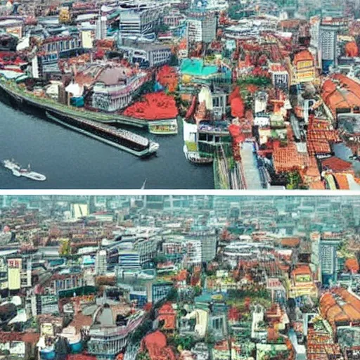 Prompt: Copenhagen and Bangkok morphed together as one new city