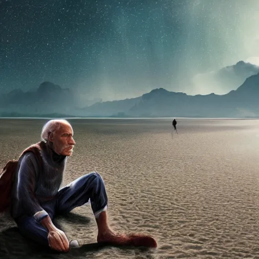 Prompt: a portrait of a interstellar hitchhiker john malkovich on a brilliant marble - sanded beaches of santraginus, inhaling the heady sea vapors, hyperrealistic, artstation, cinematic light, lars von trier