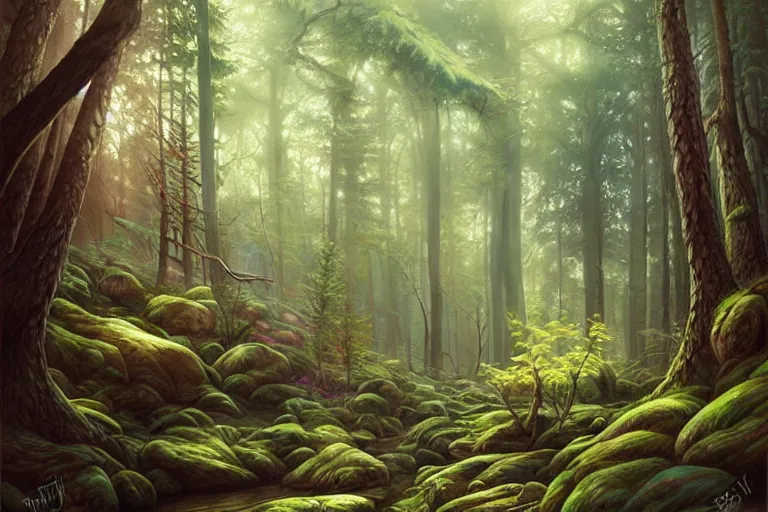 painting of a forest, fine details, magali villeneuve, | Stable ...