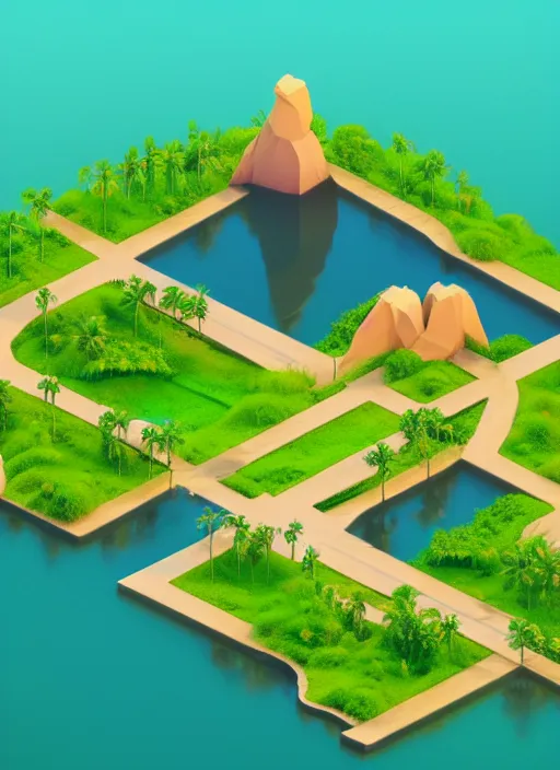 Prompt: a low poly isometric render of kerala backwaters in the style of monument valley, intricate, elegant, smooth shading, soft lighting, illustration, simple, solid shapes, by magali villeneuve, jeremy lipkin and michael garmash, rob rey and kentaro miura style, octane render, midsommar