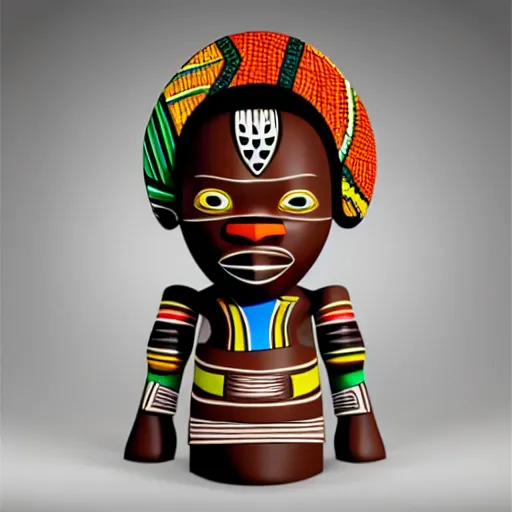 Image similar to african tribal chief vinyl art toy, detailed product photo, 3 d render,