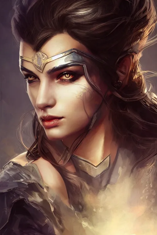 Image similar to three quarters portrait of a beautiful woman,super hero costume,heroic pose,highly detailed, digital painting,illustration, art by Stanley Lau