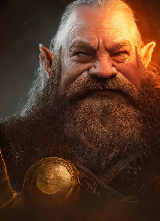 Image similar to dwarf ultra detailed fantasy, elden ring, realistic, dnd character portrait, full body, dnd, rpg, lotr game design fanart by concept art, behance hd, artstation, deviantart, global illumination radiating a glowing aura global illumination ray tracing hdr render in unreal engine 5