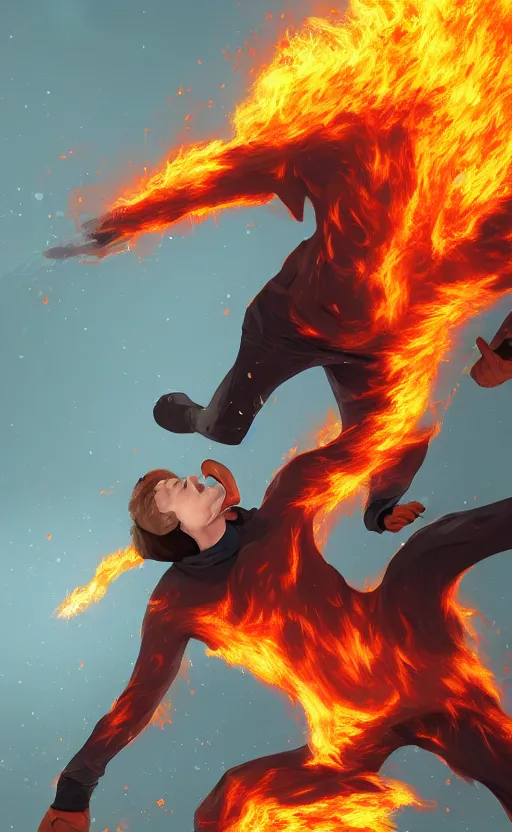 Prompt: Caucasian office employee violently exploding into flames, digital painting, trending on artstation, highly detailed, epic composition, 8k UHD