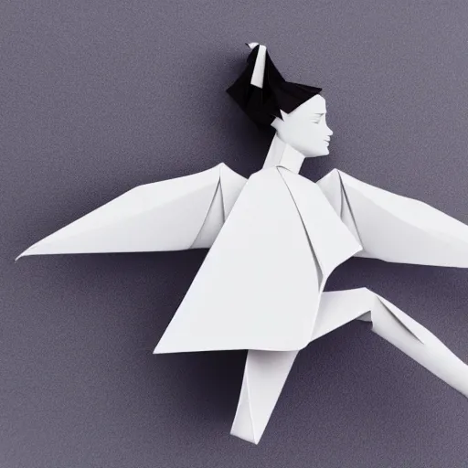 Image similar to origami dancer in white paper, 3 d render, ultra - detailed, on white background, studio shot