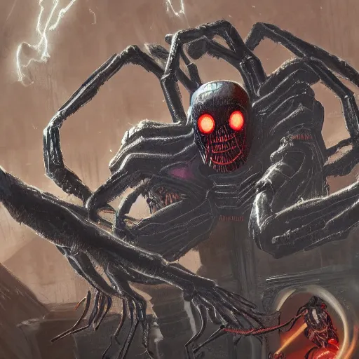 Image similar to spider mastermind from doom, detailed concept art painting