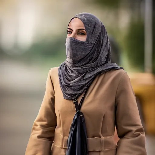 Image similar to anna forsterling and saul bromberger, yulia nevskaya, pulitzer, photorealistic, bokeh, 4 k, fine 5 k details, fine details, fine intricate, fine facial proportionate, fine body proportionate / woman wear burqa ride camel and handling gun