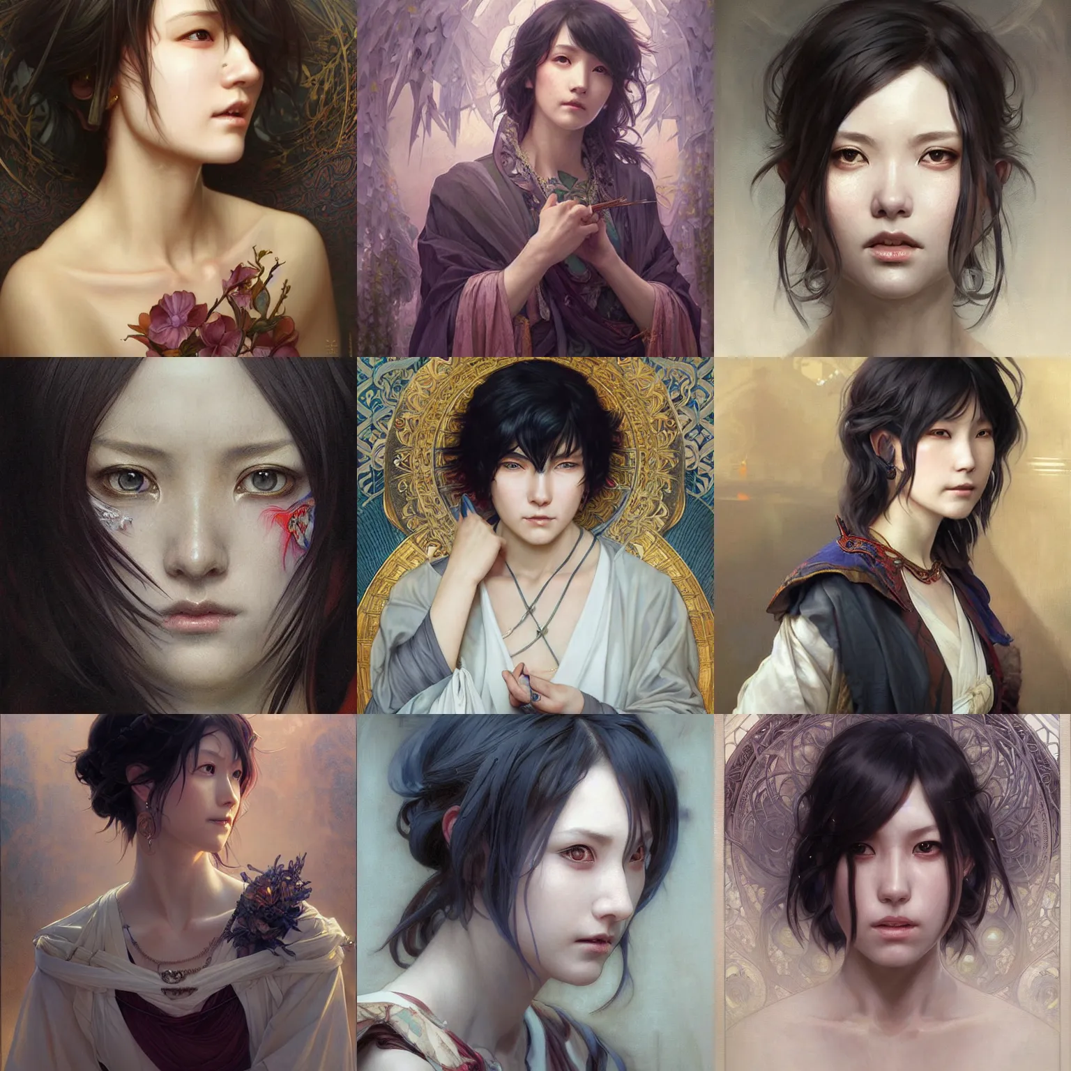 Prompt: a masterpiece portrait painting of shiki ryougi, ultra realistic, concept art, intricate details, eerie, highly detailed, photorealistic, art by artgerm and greg rutkowski and alphonse mucha