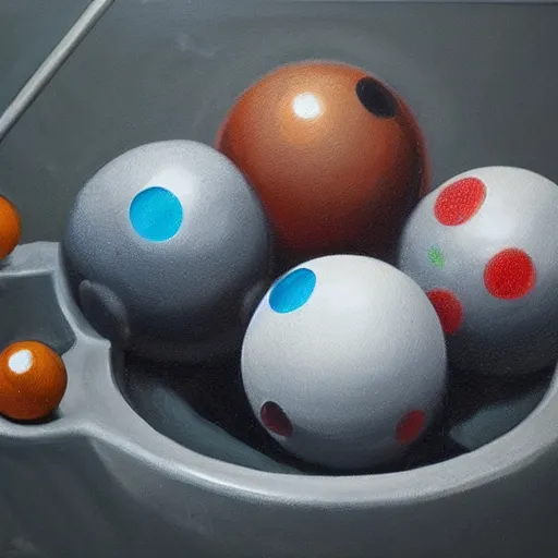 Image similar to death nature with pool balls, oleo painting, higly detailed, 8 k, photorealistic, art concept, artstation, sharp focus