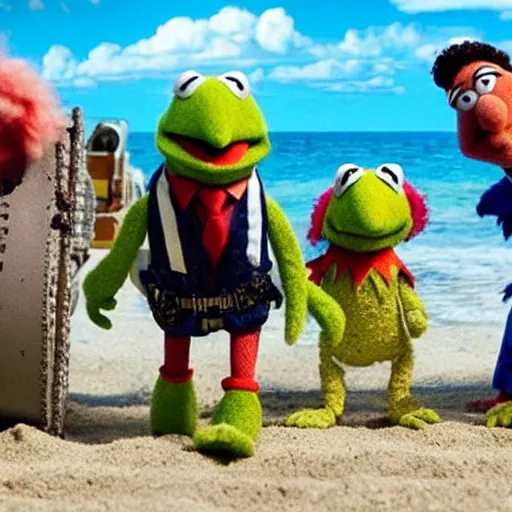 Prompt: screenshot of the muppets beach battle in world war 2 movie saving private muppets d-day W 1024