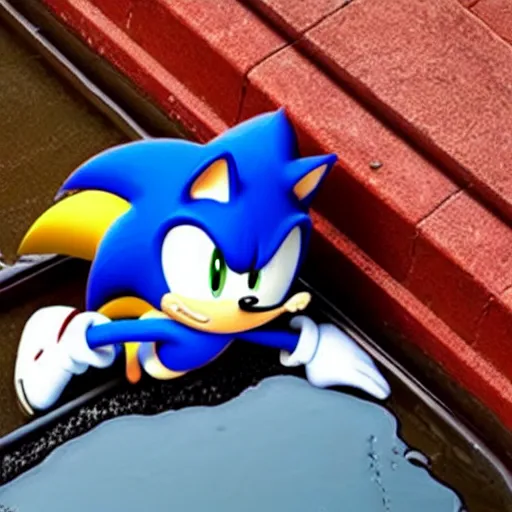 Image similar to sonic the hedgehog slipping in to a water puddle