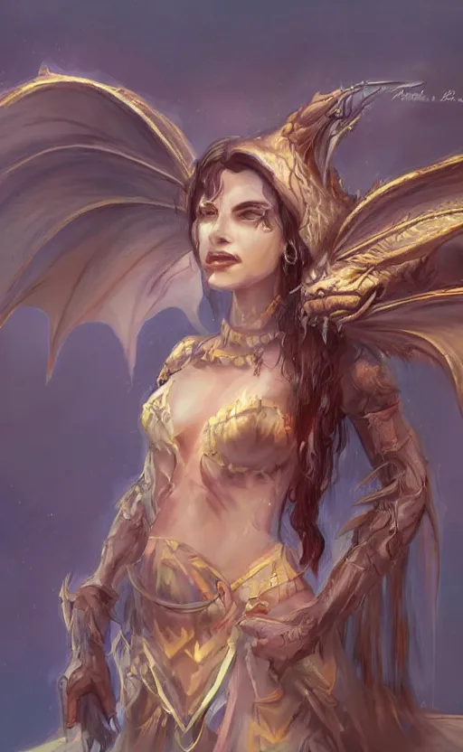 Prompt: portrait of a fantasy dragon kin woman, beautiful scenery, art station, concept art