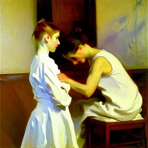 Image similar to vaccination, painting by john singer sargent, oil on canvas