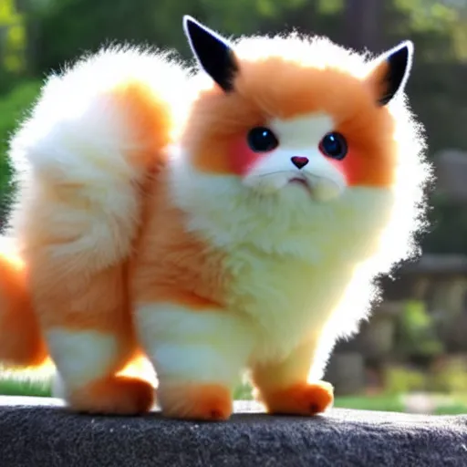 Image similar to real life Pokemon, cute!!!, fluffy!!!, ultra realistic!!!, golden hour, sharp focus