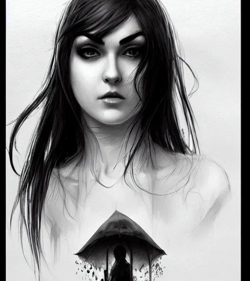 Image similar to sasha grey, beautiful piercing eyes, realistic face, black and white drawing, in the style of greg rutkowski, fantasy, amazing detail, epic, intricate, elegant, smooth, sharp focus