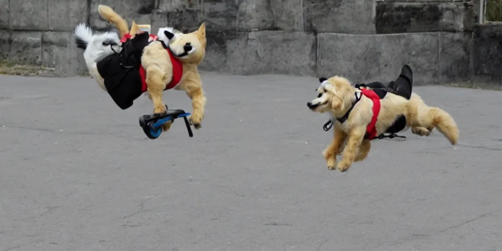 Prompt: a cartoon dog doing a really cool stunt, Saturday morning cartoon