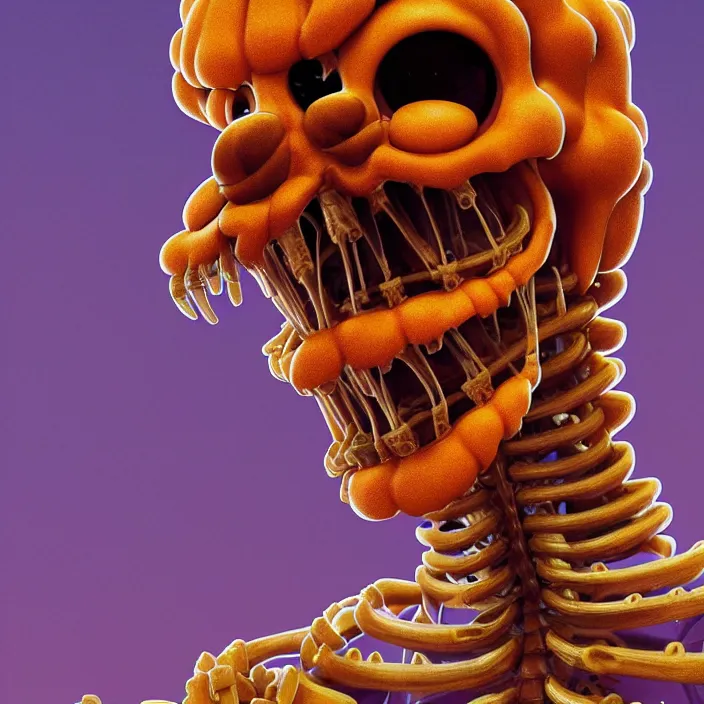 Image similar to portrait of Garfield as skeleton. terrifying. nightmare fuel. intricate abstract. intricate artwork. by Tooth Wu, wlop, beeple, dan mumford. octane render, trending on artstation, greg rutkowski, very coherent symmetrical artwork. cinematic, hyper realism, high detail, octane render, 8k, iridescent accents, deep blacks