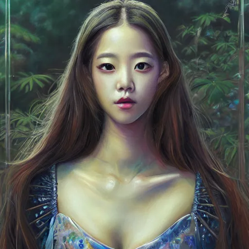 Image similar to a painting of jisoo of blackpink in the style of donato giancola, and in the style of charlie bowater, and in the style of jules ferdinand jacquemart. symmetry, smooth, sharp focus, semi - realism.